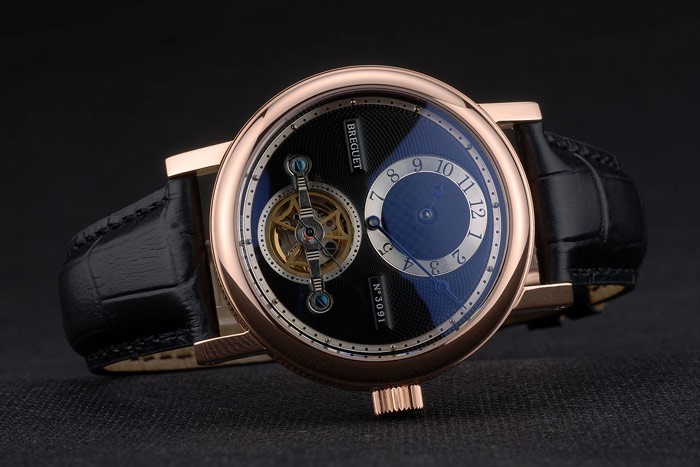 Breguet Classique Complications Or Rose Case bracelet en cuir noir 80155-4