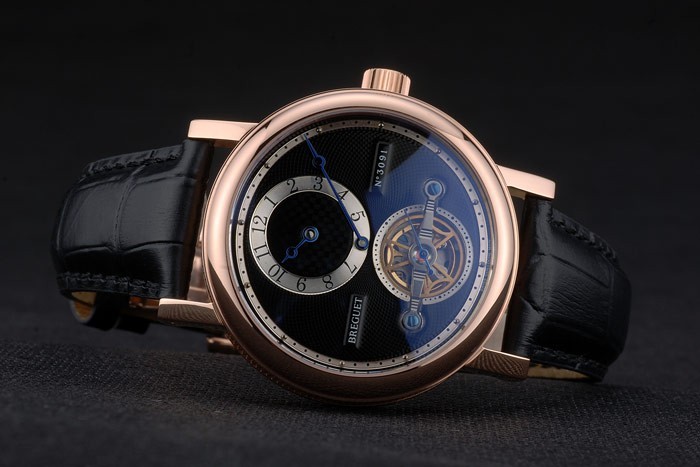 Breguet Classique Complications Or Rose Case bracelet en cuir noir 80155-5