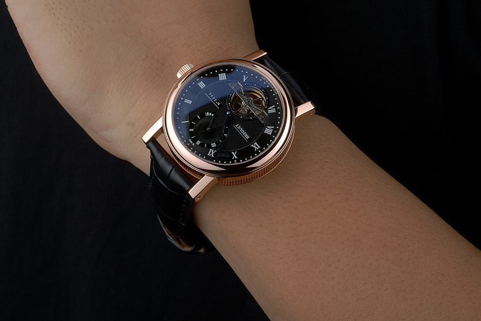 Breguet Classique Complications Or Rose Case bracelet en cuir noir 80156-2