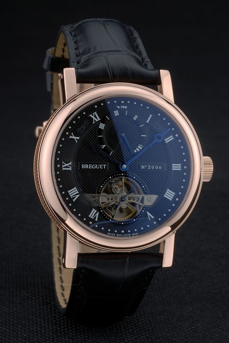 Breguet Classique Complications Or Rose Case bracelet en cuir noir 80156-3