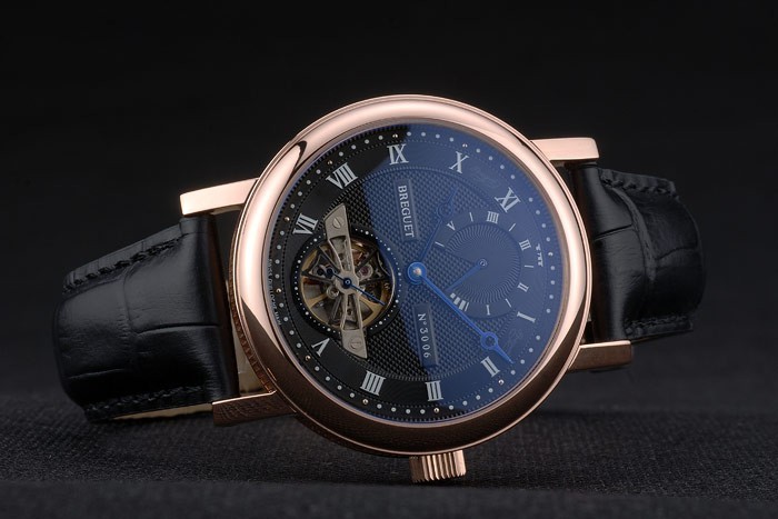 Breguet Classique Complications Or Rose Case bracelet en cuir noir 80156-4
