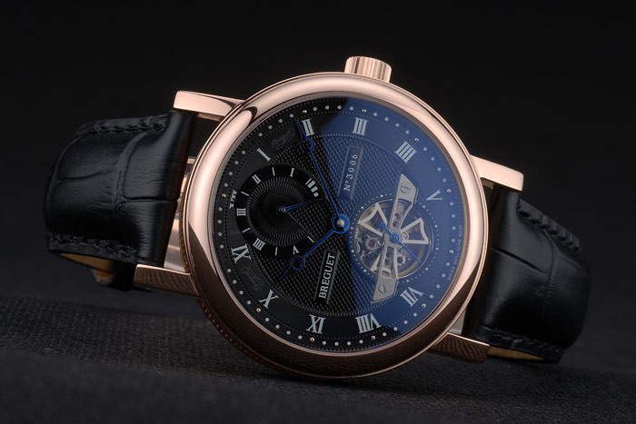Breguet Classique Complications Or Rose Case bracelet en cuir noir 80156-5
