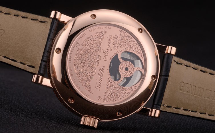 Breguet Classique Complications Or Rose Case bracelet en cuir noir 80156-8