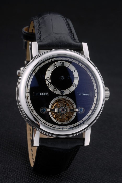 Breguet Classique Complications Boîtier en acier inoxydable bracelet en cuir noir 80158-3