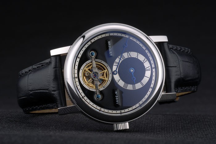 Breguet Classique Complications Boîtier en acier inoxydable bracelet en cuir noir 80158-4