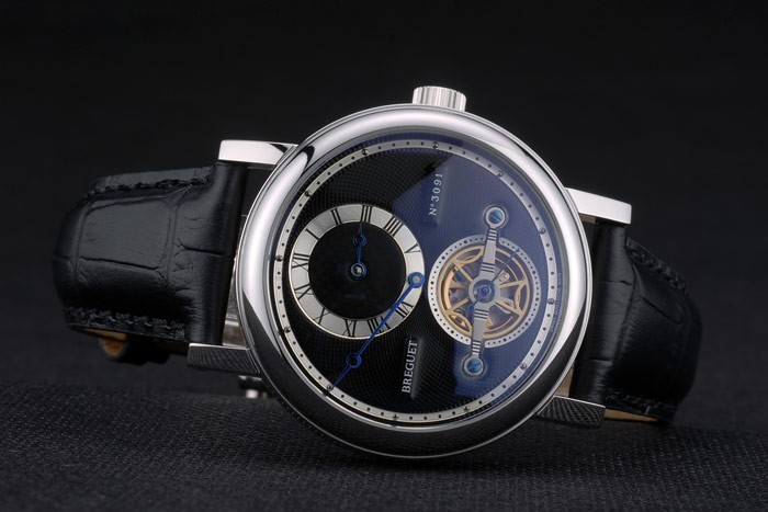 Breguet Classique Complications Boîtier en acier inoxydable bracelet en cuir noir 80158-5