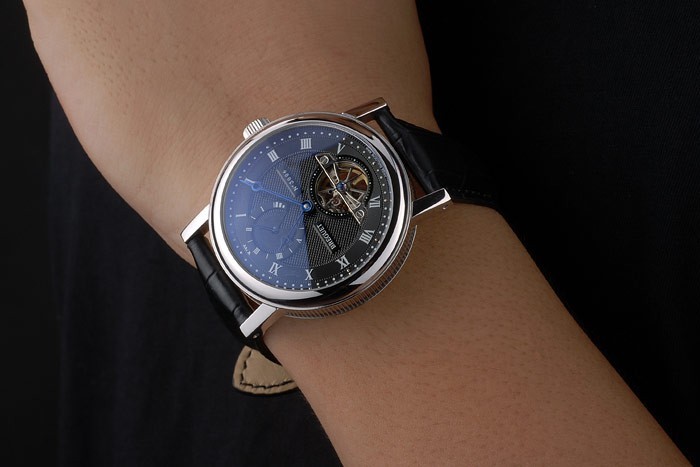 Breguet Classique Complications Boîtier en acier inoxydable bracelet en cuir noir 80157-2