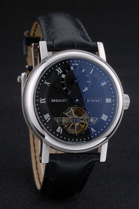 Breguet Classique Complications Boîtier en acier inoxydable bracelet en cuir noir 80157-3