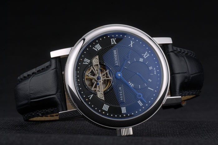 Breguet Classique Complications Boîtier en acier inoxydable bracelet en cuir noir 80157-4
