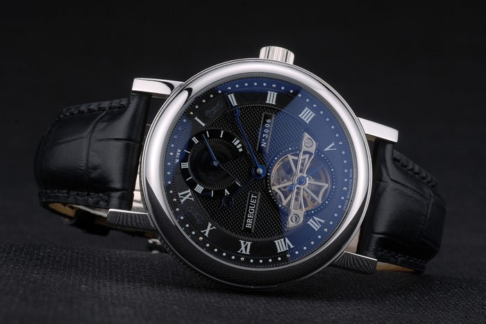 Breguet Classique Complications Boîtier en acier inoxydable bracelet en cuir noir 80157-5