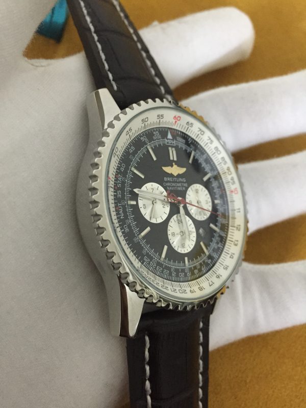 Swiss Breitling Navitimer cadran noir en cuir noir Boîtier en acier de sangle-4