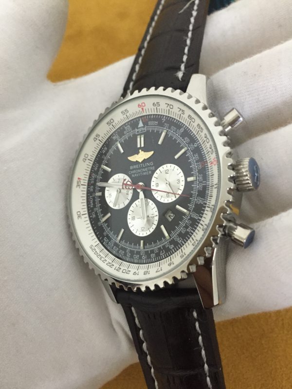 Swiss Breitling Navitimer cadran noir en cuir noir Boîtier en acier de sangle-5