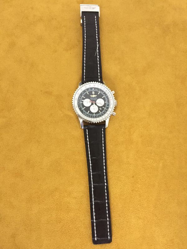 Swiss Breitling Navitimer cadran noir en cuir noir Boîtier en acier de sangle-6