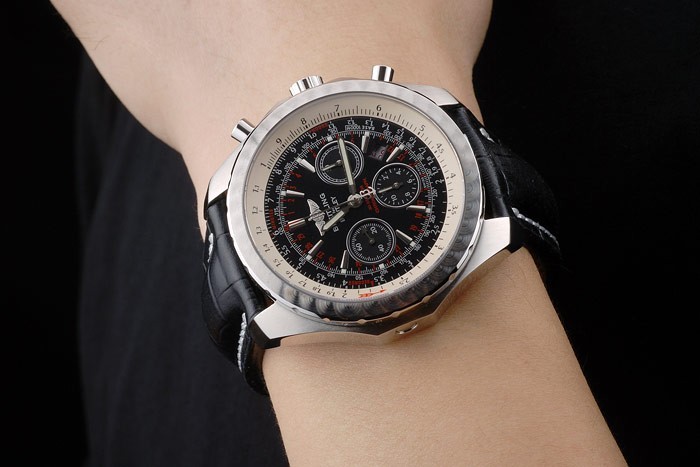 Swiss Breitling Bentley Noir Croco Bracelet en cuir cadran noir 80286-2