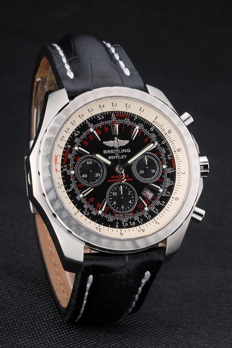 Swiss Breitling Bentley Noir Croco Bracelet en cuir cadran noir 80286-3