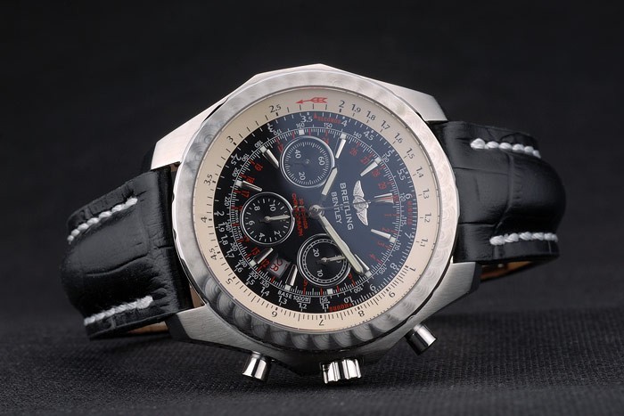 Swiss Breitling Bentley Noir Croco Bracelet en cuir cadran noir 80286-4