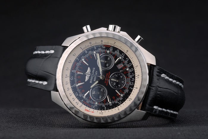 Swiss Breitling Bentley Noir Croco Bracelet en cuir cadran noir 80286-5