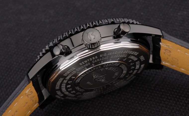 Cuir noir Breitling Strap cadran noir Chronographe 80179-1