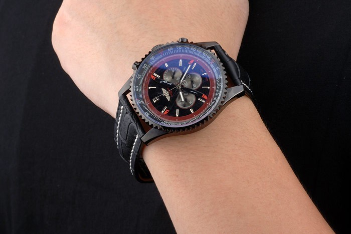 Cuir noir Breitling Strap cadran noir Chronographe 80179-2