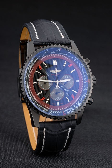Cuir noir Breitling Strap cadran noir Chronographe 80179-3