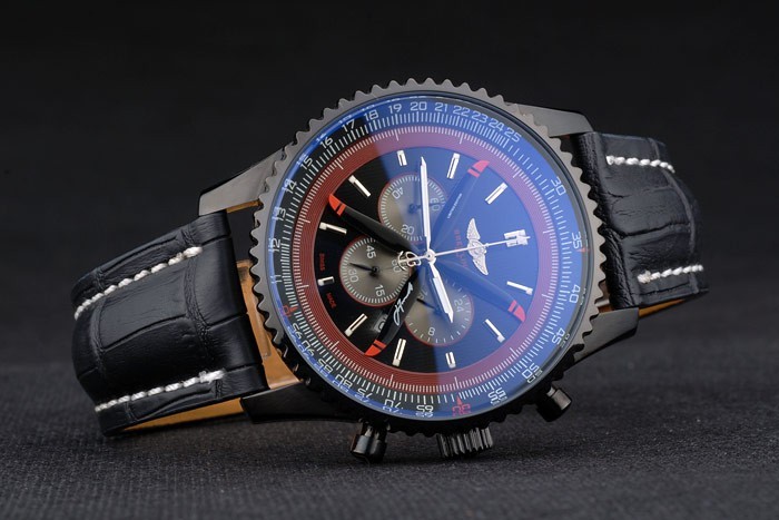 Cuir noir Breitling Strap cadran noir Chronographe 80179-4