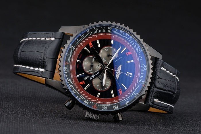 Cuir noir Breitling Strap cadran noir Chronographe 80179-5