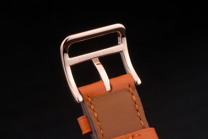 Hermes Heure H Rose lunette en or orange bracelet en cuir cadran blanc 80234-9