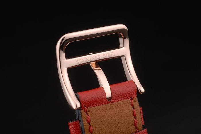 Hermes Heure H Rose lunette en or blanc cadran rouge bracelet en cuir 80233-9