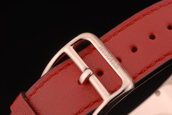 Hermes Heure H Rose lunette en or blanc cadran rouge bracelet en cuir 80233-5