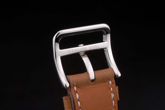 Hermes Heure H en acier inoxydable diamant Encrusted Bezel Tan bracelet en cuir cadran blanc 80232-9