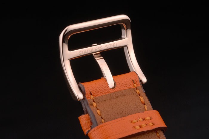 Hermes Heure H Rose d'or incrusté de diamants Lunette orange bracelet en cuir cadran blanc 80237-9