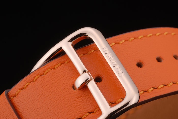 Hermes Heure H Rose d'or incrusté de diamants Lunette orange bracelet en cuir cadran blanc 80237-5