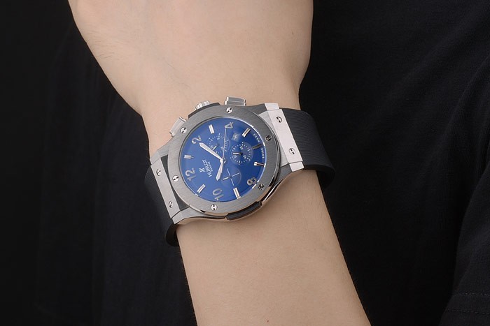 Hublot Big Bang bracelet en caoutchouc noir Bleu Checkered Dial 80199-8