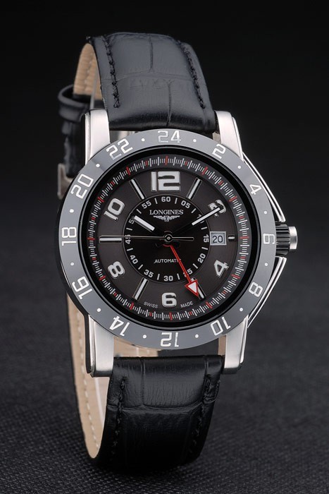 Longines HydroConquest bracelet en cuir noir Noir Tachymeter Céramique Cadran Noir 80225-2