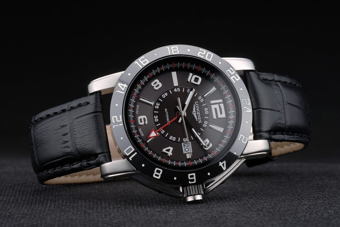 Longines HydroConquest bracelet en cuir noir Noir Tachymeter Céramique Cadran Noir 80225-3
