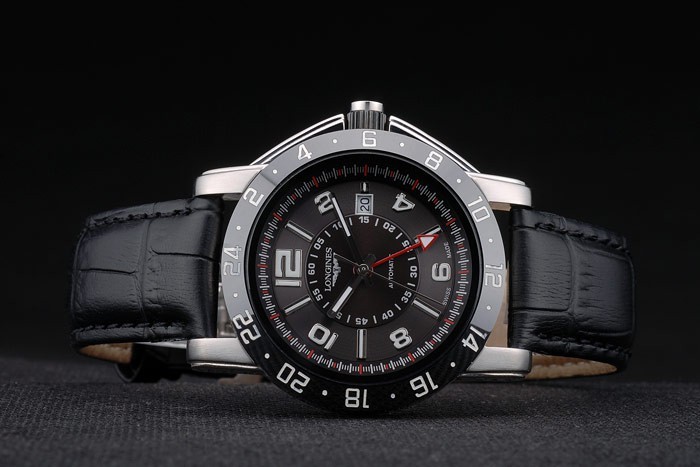 Longines HydroConquest bracelet en cuir noir Noir Tachymeter Céramique Cadran Noir 80225-4