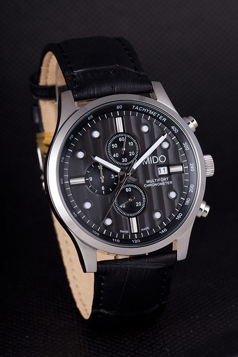 Mido Multifort Noir Croco bracelet en cuir noir rayé Dial 80288-1