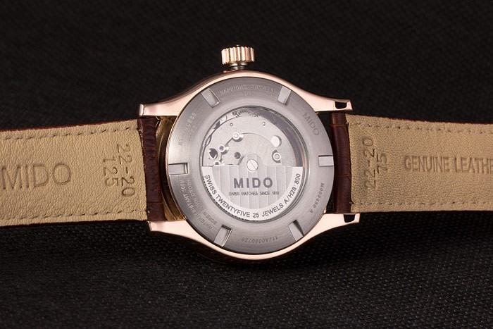 Mido Multifort Brown Croco bracelet en cuir blanc-cadran argenté 80300-9
