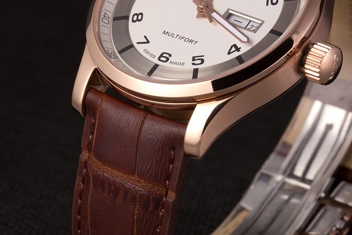Mido Multifort Brown Croco bracelet en cuir blanc-cadran argenté 80300-6