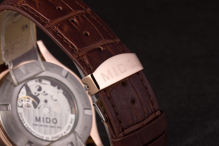 Mido Multifort Brown Croco bracelet en cuir blanc-cadran argenté 80300-7