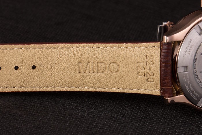 Mido Multifort Brown Croco bracelet en cuir blanc-cadran argenté 80300-8