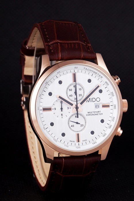 Mido Multifort Brown Croco bracelet en cuir cadran blanc 80287-1