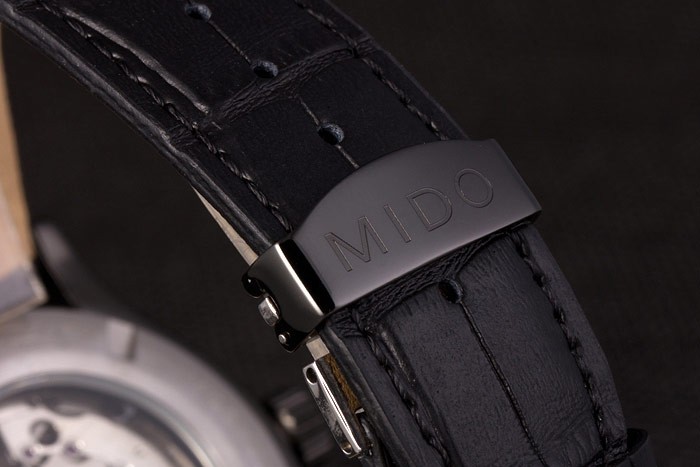 Mido Multifort Noir Croco bracelet en cuir noir Cadran Argent 80296-7