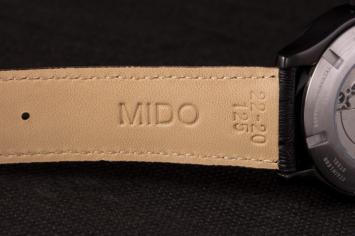Mido Multifort Noir Croco bracelet en cuir noir Cadran Argent 80296-8