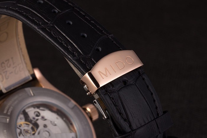 Mido Multifort Noir Croco bracelet en cuir noir Cadran Argent 80298-7