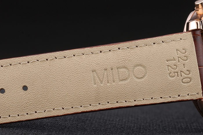 Mido Multifort or rose lunette en acier inoxydable Brown Croco Bracelet en cuir cadran blanc 80280-8