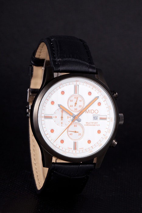Mido Multifort Noir Croco bracelet en cuir orange Cadran Détails 80289-1