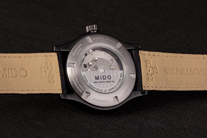 Mido Multifort Noir Croco bracelet en cuir blanc-cadran argenté 80297-9