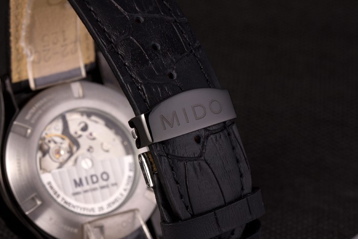 Mido Multifort Noir Croco bracelet en cuir blanc-cadran argenté 80297-7