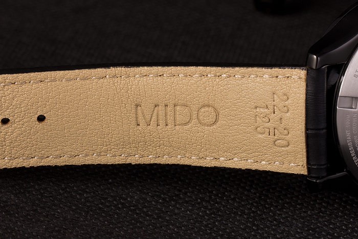 Mido Multifort Noir Croco bracelet en cuir blanc-cadran argenté 80297-8